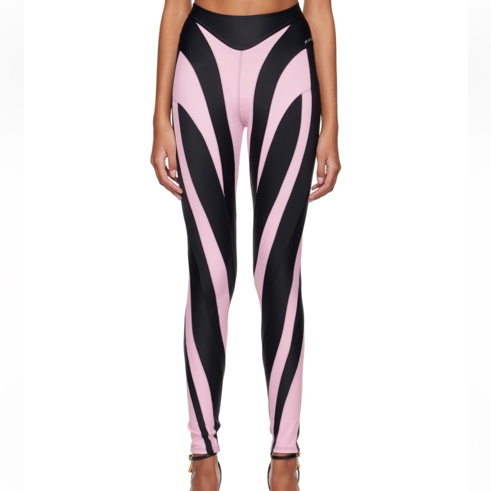 Mugler Pink & Black Spiral Leggings